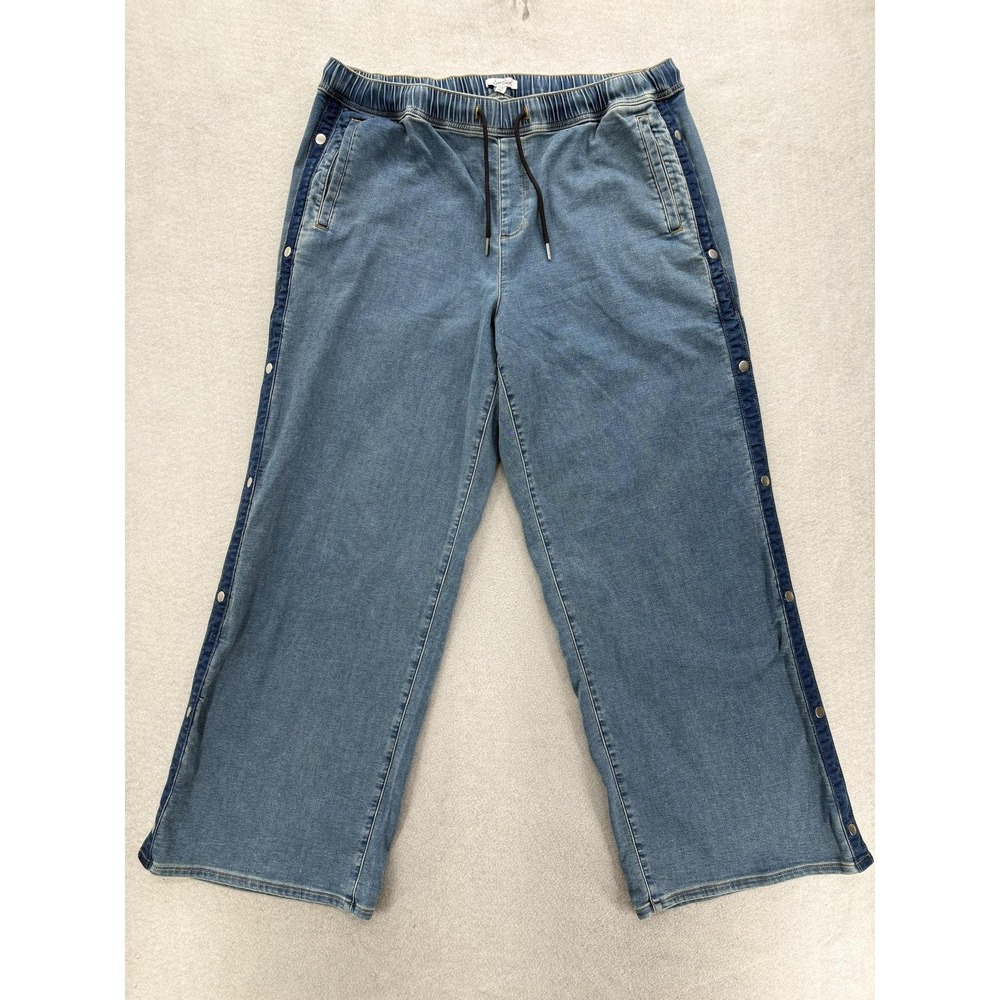 Torrid Lovesick Good Vibes Pull On Snap Jeans Womens 2 Tall Blue Wide Leg Denim